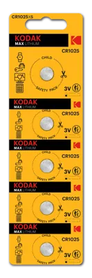 Pilas de litio Kodak MAX CR1025 · tira precortada de 5