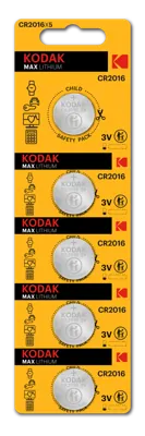 Pilas de litio Kodak MAX CR2016 · tira precortada de 5