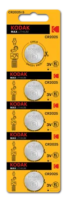 Pilas de litio Kodak MAX CR2025 · tira precortada de 5