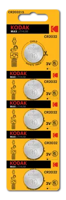 Pilas de litio Kodak MAX CR2032 · tira precortada de 5