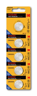 Pilas de litio Kodak MAX PREMIUM CR2025 · tira precortada de 5